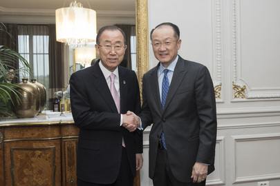 Los presidentes de ONU Ban Ki Moon y WorldBank Jim Yong Kim.